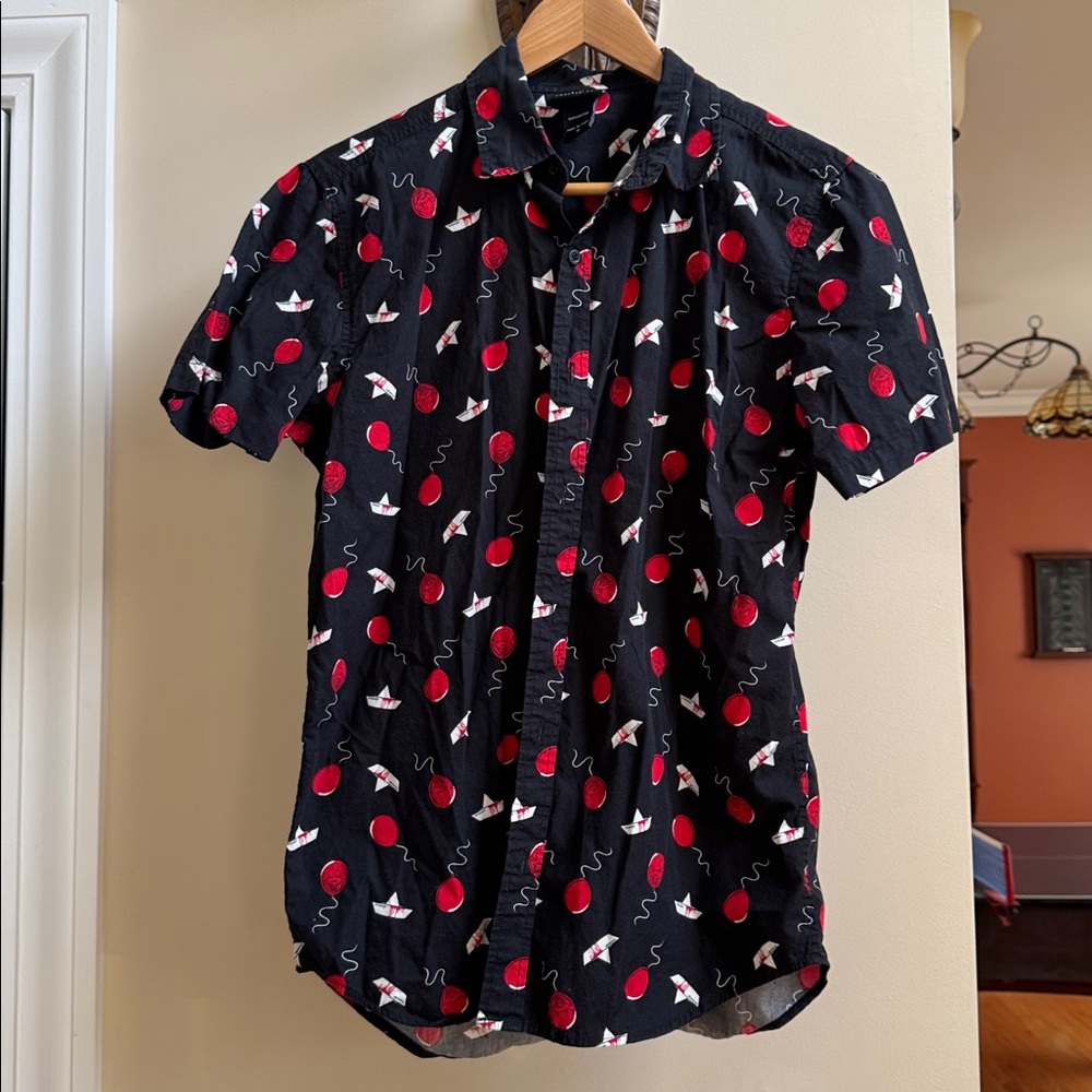IT Chapter Two Black Shirt with Red Balloon and White Boat Print